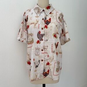 Jammyjob Short Sleeve Shirt Chickens Farm Animals Cottagecore XL